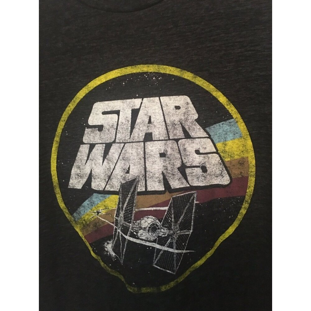Star Wars Retro 1970s Look Distressed Tie Fighter X Wing Border Logo‎ T Shirt L